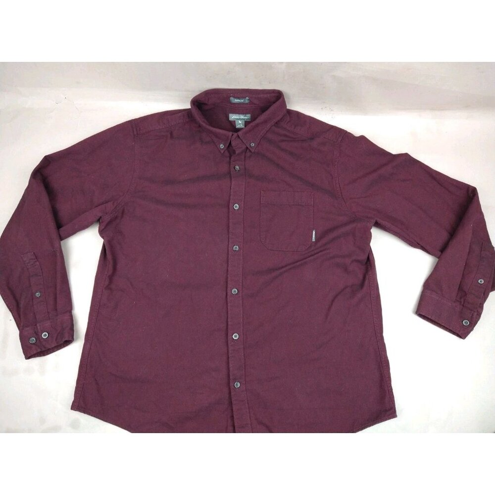Eddie Bauer Shirt Mens Xl Classic Fit Maroon Herringbone Outdoors 100% Cotton